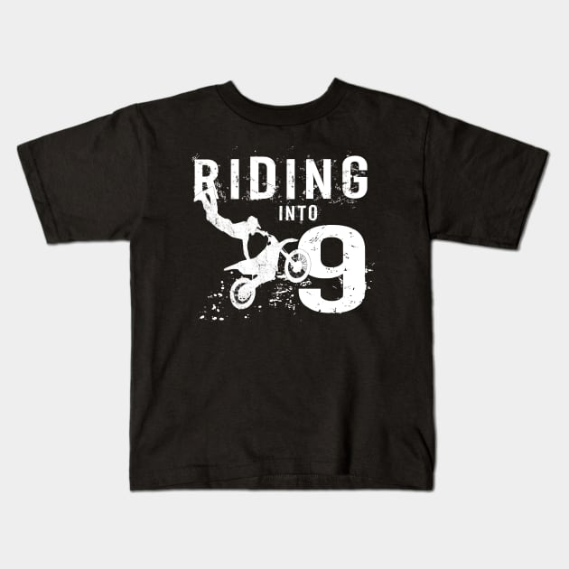 Riding Into 9 Years Old 9th Birthday Boy Dirt Bike Party product Kids T-Shirt by Grabitees